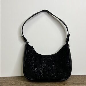 Steve Madden Black Rhinestone Shoulder Bag Y2K Glam Studded Purse Evening Bag